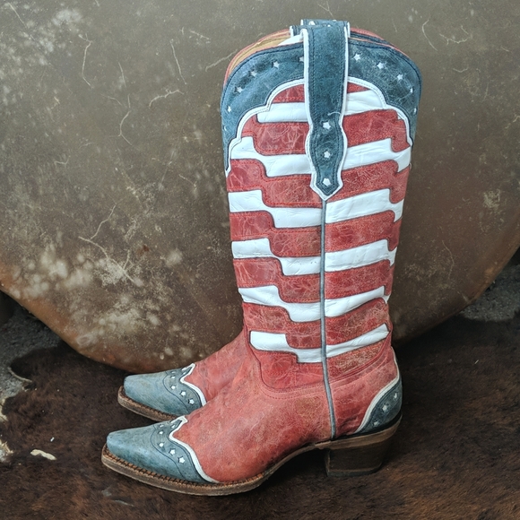 CORRAL A2515 ladies leather American Flag USA western cowboy boots snip toe sz 6 - Picture 3 of 15